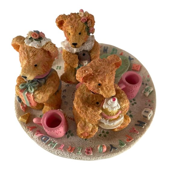 Boyds Bears Friends Birthday Figurine Display With Tea Set - Picture 1 of 10